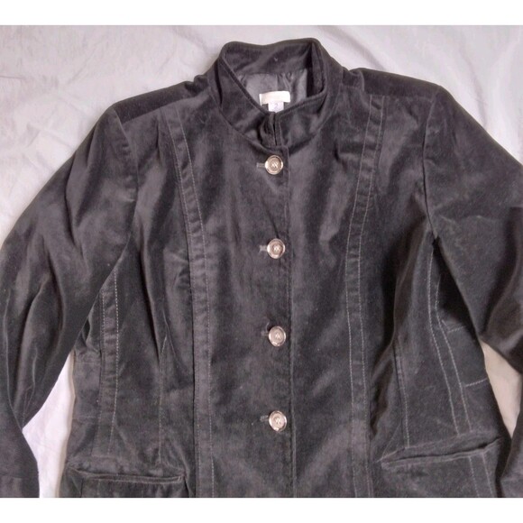 Chicos Jacket Black Velvet Coat Longline Military Steampunk Women's Size 2 - Picture 5 of 14